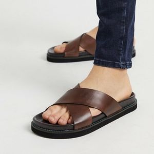 Walk London Tommy Sandals in Brown 100% Leather